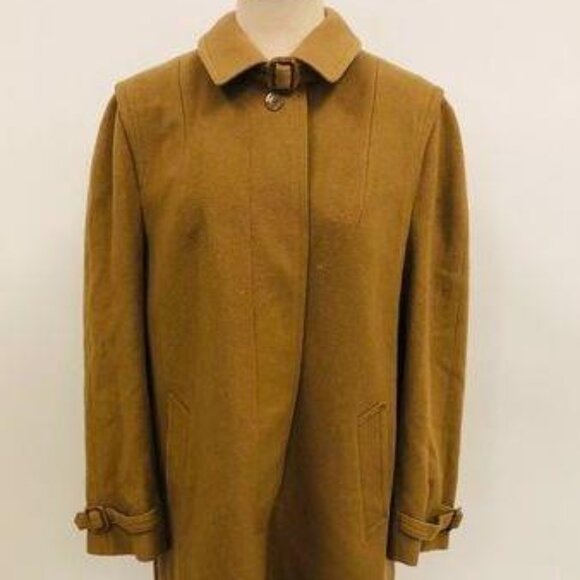 Vintage Burberry Women's Size XL / 44 Tan Brown Wool Long Coat AUTHENTICATED - Picture 1 of 9
